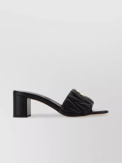 Miu Miu Nappa Leather Block Heel Mules With Quilted Design