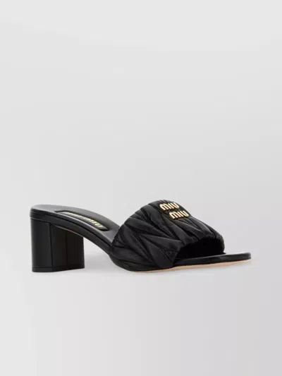 Miu Miu Nappa Leather Block Heel Mules With Quilted Design