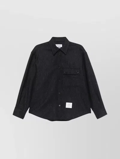 Thom Browne Oversized Shirt With Double Needle In Tweed In Black
