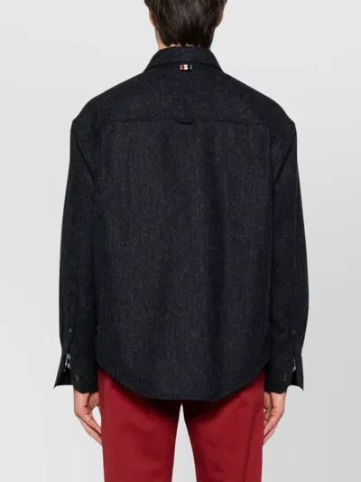 Thom Browne Oversized Shirt With Double Needle In Tweed In Black