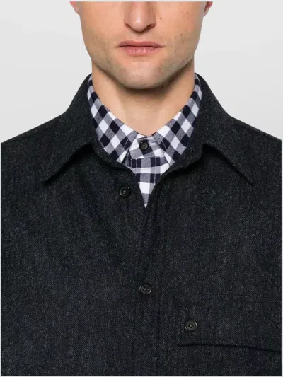 Thom Browne Oversized Shirt With Double Needle In Tweed In Black