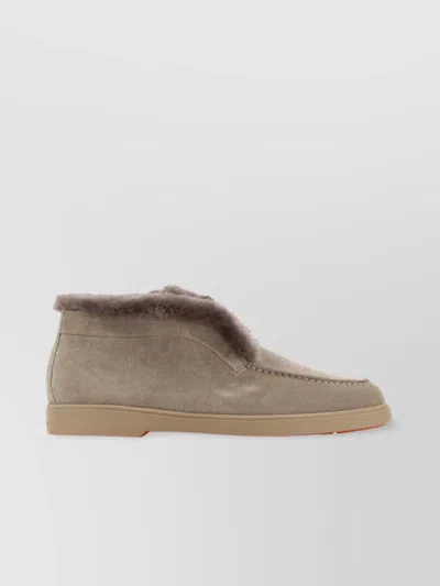 Santoni Grey Suede Ankle Boots With Fur Trim