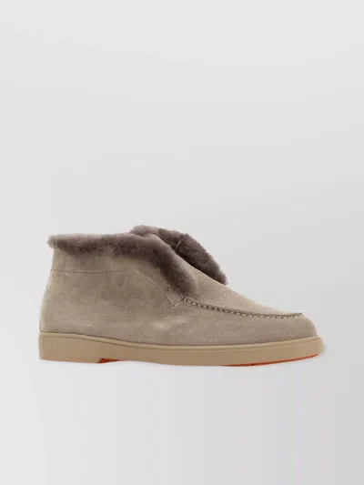 Santoni Grey Suede Ankle Boots With Fur Trim