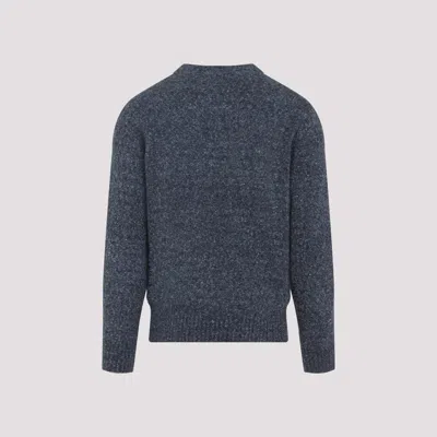 Brunello Cucinelli Blue Crewneck Sweater With A Melange Effect In Gray