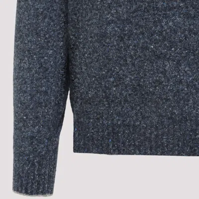 Brunello Cucinelli Blue Crewneck Sweater With A Melange Effect In Gray