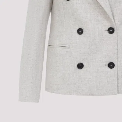 Brunello Cucinelli Double Breasted Wool And Cashmere Jacket In Neutral