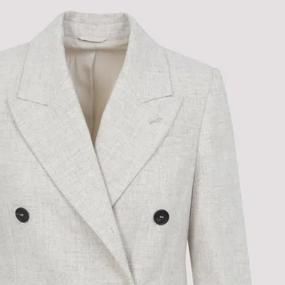 Brunello Cucinelli Double Breasted Wool And Cashmere Jacket In Neutral