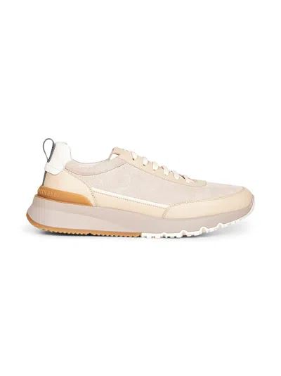 Brunello Cucinelli Logo Embossed Lace-up Sneakers In Neutral