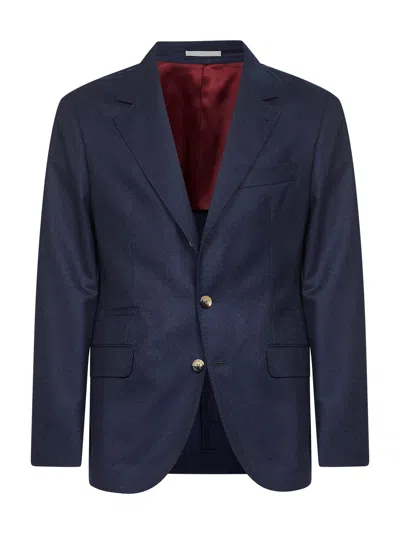 Brunello Cucinelli Men Blue Flannel Deconstructed Blazer In Blue