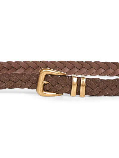 Brunello Cucinelli Men Brown Woven Reversed Calfskin Belt In Brown