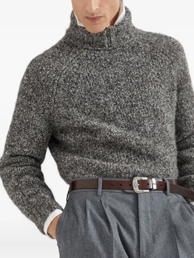 Brunello Cucinelli Textured Knit Turtleneck Sweater With Ribbed Finish
