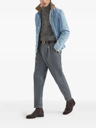 Brunello Cucinelli Textured Knit Turtleneck Sweater With Ribbed Finish