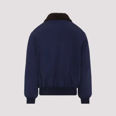 Brunello Cucinelli Tailored Feather Down Jacket With Sheepskin Collar In Blue