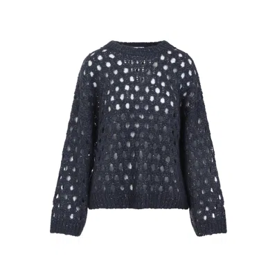 Brunello Cucinelli Sequin-embellished Open-knit Sweater In Blue