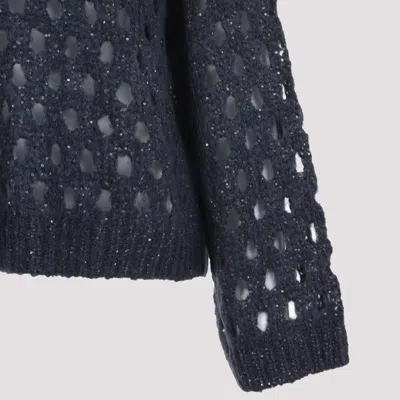 Brunello Cucinelli Sequin-embellished Open-knit Sweater In Blue