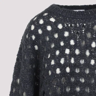 Brunello Cucinelli Sequin-embellished Open-knit Sweater In Blue