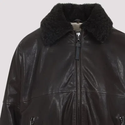 Brunello Cucinelli Shearling Collar Leather Jacket Women