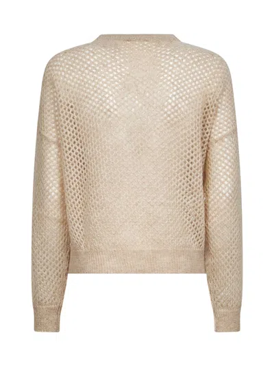 Brunello Cucinelli Women Beige Dazzling Mesh Crewneck Sweater In Neutral