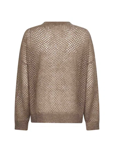 Brunello Cucinelli Women Brown Dazzling Mesh Crewneck Sweater In Brown