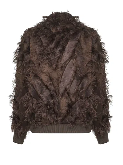 Brunello Cucinelli Feather-trimmed Bomber Jacket In Brown