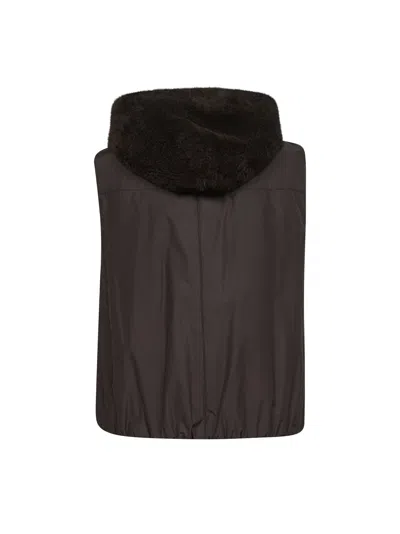 Brunello Cucinelli Women Brown Fur And Nylon Reversible Vest
