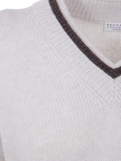 Brunello Cucinelli Cashmere V Neck Sweater Clothing In White