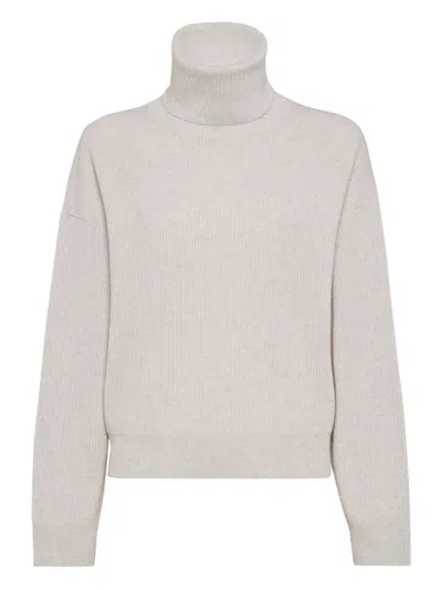 Brunello Cucinelli Women English Rib Turtle-neck Sweater In Neutral