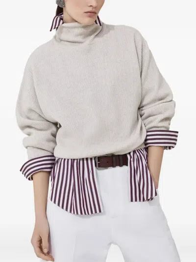 Brunello Cucinelli Women English Rib Turtle-neck Sweater In Neutral