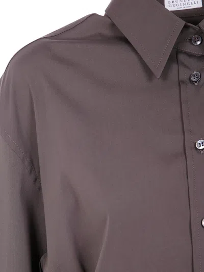 Brunello Cucinelli Collared Neck Long Sleeves Pleated Back Detail In Brown
