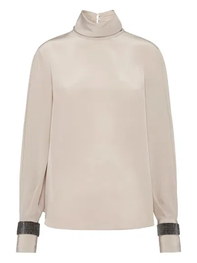 Brunello Cucinelli Turtle Neck Blouse Clothing In Neutral