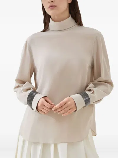 Brunello Cucinelli Turtle Neck Blouse Clothing In Neutral