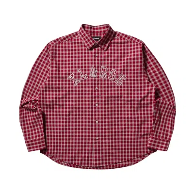 Xlarge Men S Patch Logo Plaid Shirt Burgundy