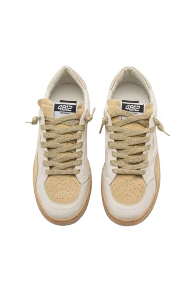 4b12 Women's Leather Sneakers  Playnew White Champagne In White