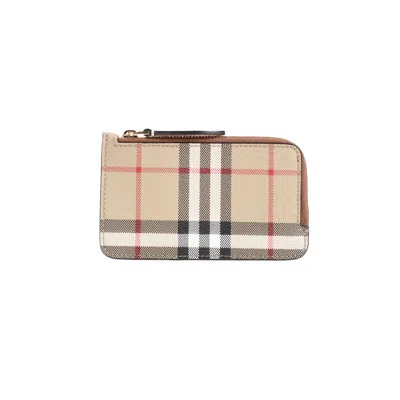 Burberry Check Print Brown Leather Wallet In Brown