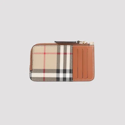 Burberry Check Print Brown Leather Wallet In Brown
