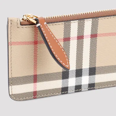Burberry Check Print Brown Leather Wallet In Brown