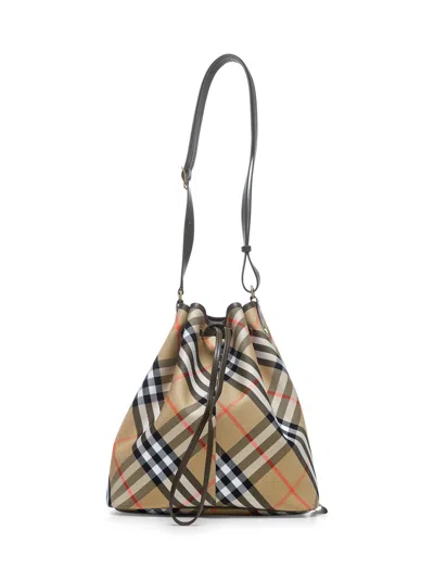 Burberry Beige Medium Check Bucket Bag In Brown