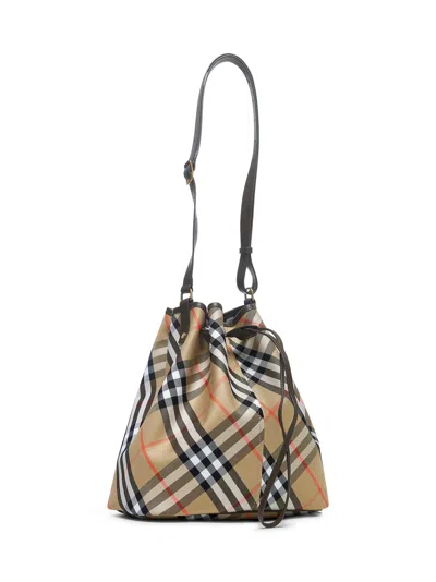 Burberry Beige Medium Check Bucket Bag In Brown