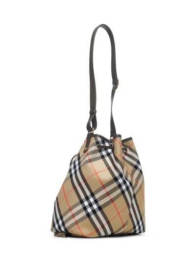 Burberry Beige Medium Check Bucket Bag In Brown