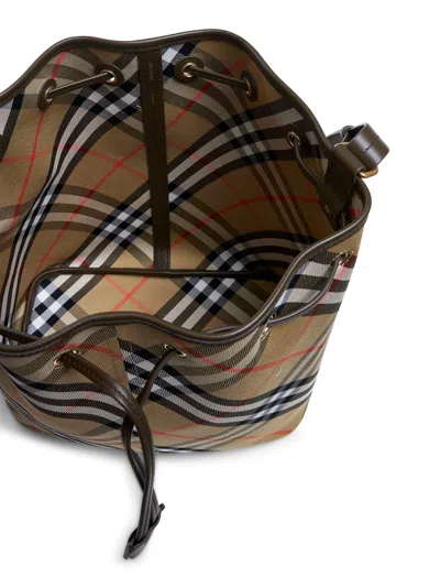 Burberry Beige Medium Check Bucket Bag In Brown