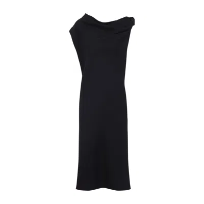 Carven Draped One-shoulder Midi Dress In Black