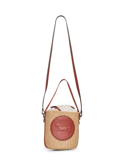 Chloé Horse Medal Basket Leather And Canvas-trimmed Raffia Tote