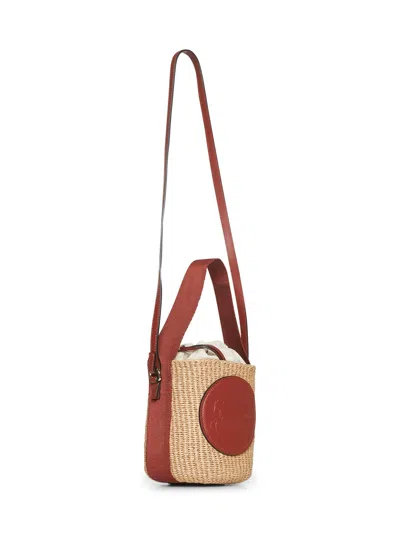 Chloé Horse Medal Basket Leather And Canvas-trimmed Raffia Tote