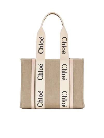Chloé Women Medium Woody Tote Bag In Linen
