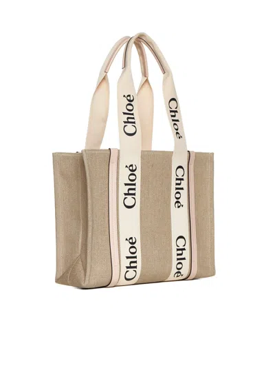 Chloé Women Medium Woody Tote Bag In Linen