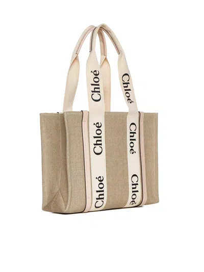 Chloé Women Medium Woody Tote Bag In Linen