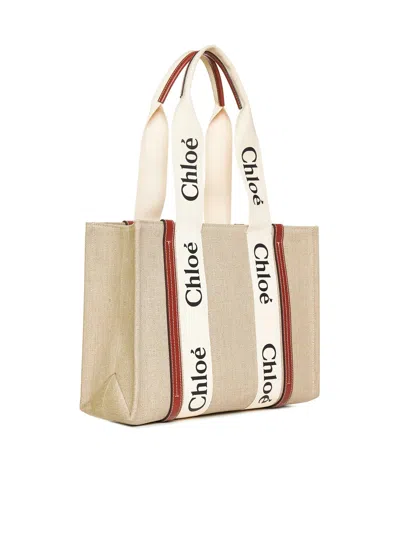 Chloé Women Woody Linen Tote Bag Chloè