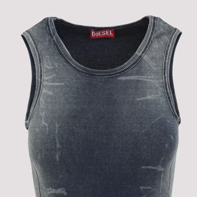 Diesel Ribbed Sleeveless Tank Top With Faded Effect In Blue