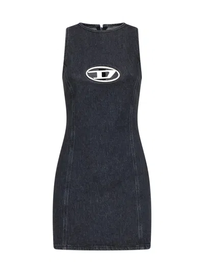 Diesel De-ferriz Logo Mini Dress In Black