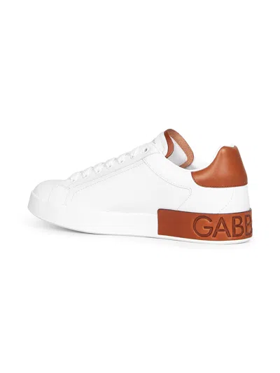 Dolce & Gabbana White Calf Leather Portofino Sneakers In Red
